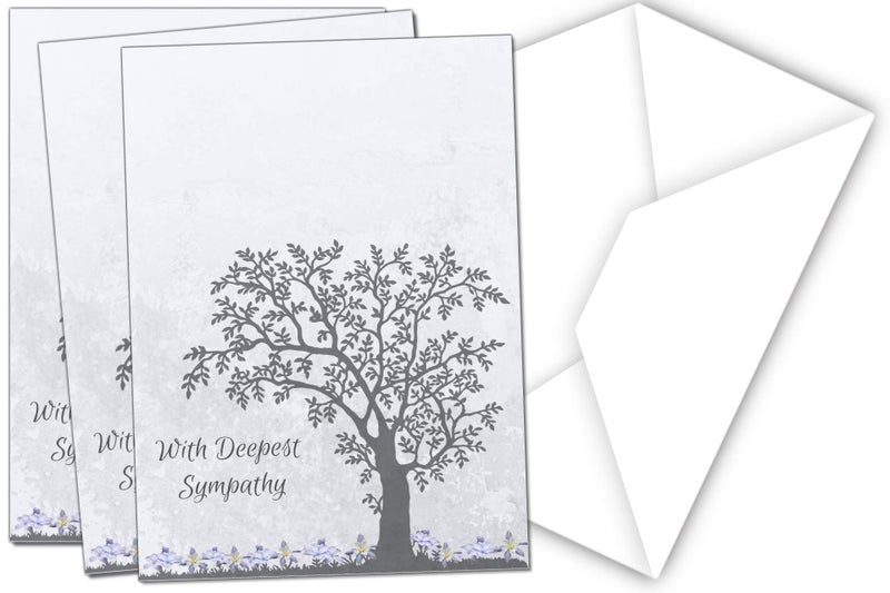 Elcer 15 Sympathy Cards Greeting Sympathy Memorial Notes Tree of life Floral Purple Violet Orchid Flowers 4X6 - Image 3